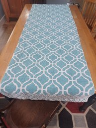 100 Percent Teal & White Cotton Table Runner