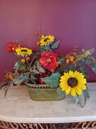 Oval Tin Bucket With Floral Arrangements