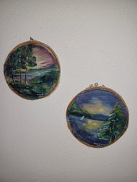 Raw Wood Disc Paintings X2 1934 Marie Bigelow