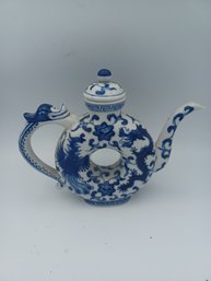 Oriental White And Blue Porcelain Decorative Teapot