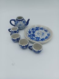 Minature Blue & White Porcelain Tea Pot Set 6pcs