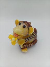 Hand Blown Glass Monkey Eating A Banana