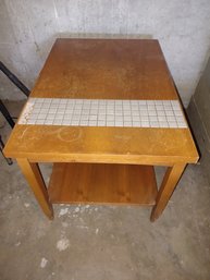 Wood And Tile Top Set Of End Tables