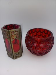 Red Glass Candle Holders