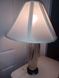 Clear Crystal Lamp With Wood Base And White Shade