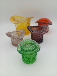 Vintage Fenton Glass Colored Top Hats All Sizes X5pcs