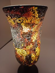 Crackle Glass Amber Colored Table Lamp