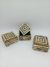 Beaded Trinket Boxes W Lids X 3