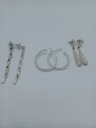 3 Set Of Silvertone Earrings