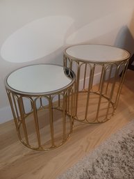 At Home Metal Round Mirrored Top Accent Tables X 2pcs