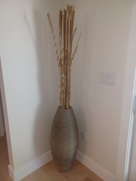 Large Decorative Wood & Twine Vase W Wood Accent Sticks