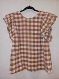 Brown & White Plaid Colored Frill Shirt-Large