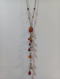 Amber Colored Beaded Necklace & Pierced Earring Set