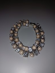 Faux Pearl And Clear Stone Bracelet