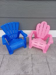 Child Size Plastic Outdoor Chairs X2 Blue & Pink