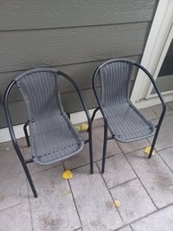 2 Metal & Plastic Wicker Lounge Chairs