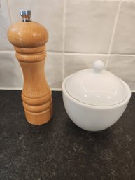 Pepper Grinder And Sugar Dish.