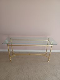 Golden Brass Sofa Table W Glass Top