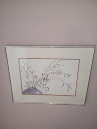 Silver Framed & Matted Watercolor Floral Artwork