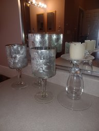 Frosted Glass Candle Holders X4