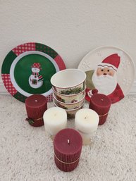 Christmas Plates, Bowls And Candles