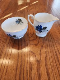 Hamilton England Bone China, Creamer And Sugar Bowl, Blue Rose