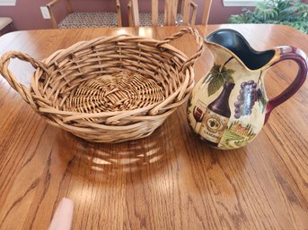 Heavy Duty Wooden Basket And Pitcher