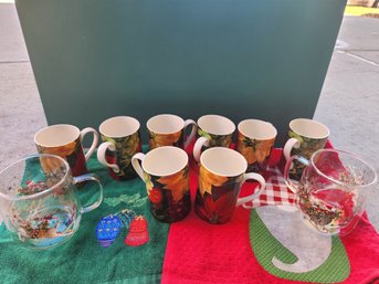 Christmas Cups, Towels And 4 Candle Holders.