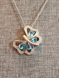 10in Sterling Silver And Blue Topaz Butterfly Necklace
