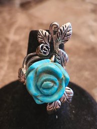 Sterling Silver Carved Turquoise Rose Ring