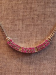 Sterling Ruby And Diamond Necklace 9in