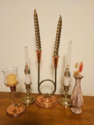 Brass And Copper Candle Holders Lot