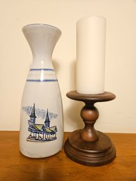 Louisville Stoneware Vase And Wooden Ware Candle Holder