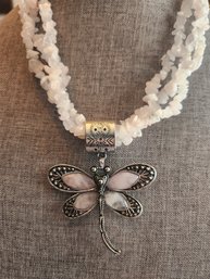 Rose Quartz Dragonfly Necklace