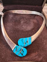 Sterling Silver 950 Mexico Turquoise Necklace