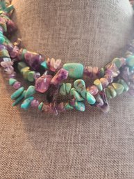 Turquoise & Amethyst Stone Necklace 9in