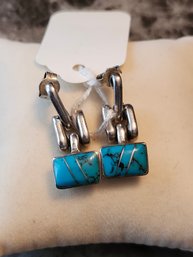 Sterling Silver 950 Mexico Turquoise Earrings