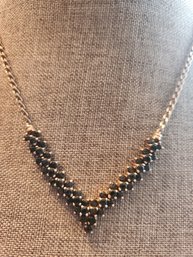 Sterling Silver Black Sapphire Necklace 8in
