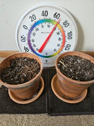 2 Deroma Italia Clay Pots/ Planters And Accurate Outdoor Thermometer