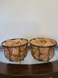 2 Himalayan Salt Lamps In Wire Baskets