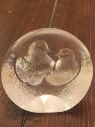 Mats Jonasson Lead Crystal Lovebirds Paperweight # 9208