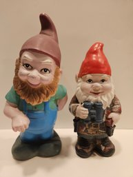 2 Hard Plastic Garden Gnomes