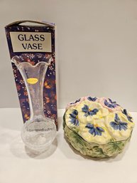 Glass Bud Vase And Flower Trinket Box
