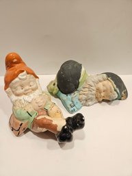 2 Vintage Ceramic Sleeping Garden Gnomes