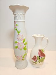2 Porcelain/Ceramic Vases Flower And Birds