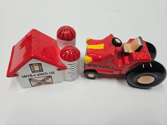 Wisconsin Barn And Tractor Salt And Pepper Shakers