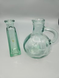 Green Tinted Hue Vintage Glass Bottles X2