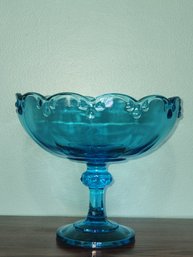 Blue Aqua Glass Pedestal Dish Indiana Glass Co