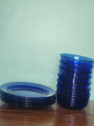 Blue Cobalt Dish Set 7 Plates And 7 Bowls