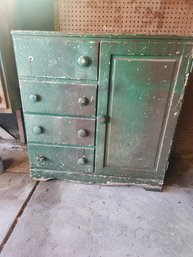 Green Dresser & Small Bench & 2 Cabinets